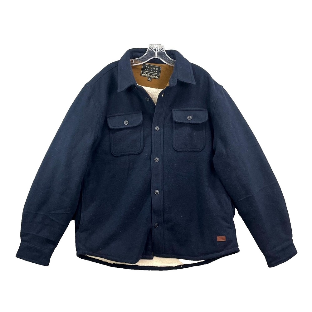 Jachs New York Flannel Shirt Jacket Men XL Navy Blue Sherpa Lined Travel Outdoor